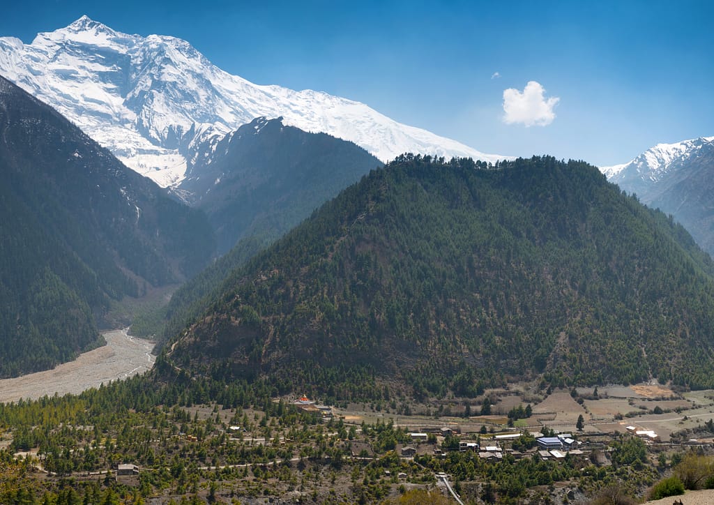 Lower Pisang village with annapurna view