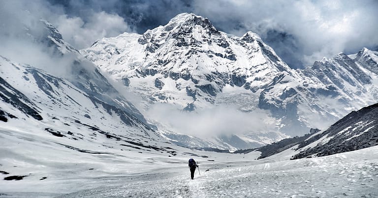 annapurna trekker in winter